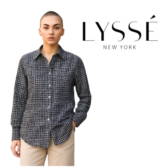 Lysse Women’s Button-Down Shirt. Black Plaid. Size Small - Picture 1 of 11